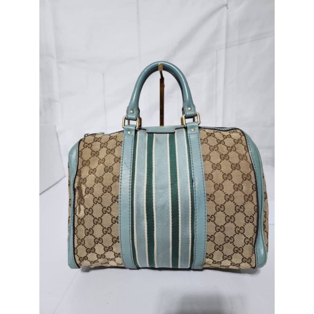 Gucci Monogram Canvas Bowling Bag with Mint Blue Trim